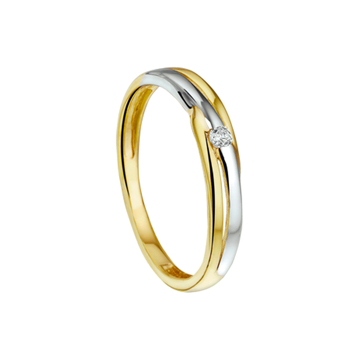 Ring zirkonia 14k bicolor goud geel/wit