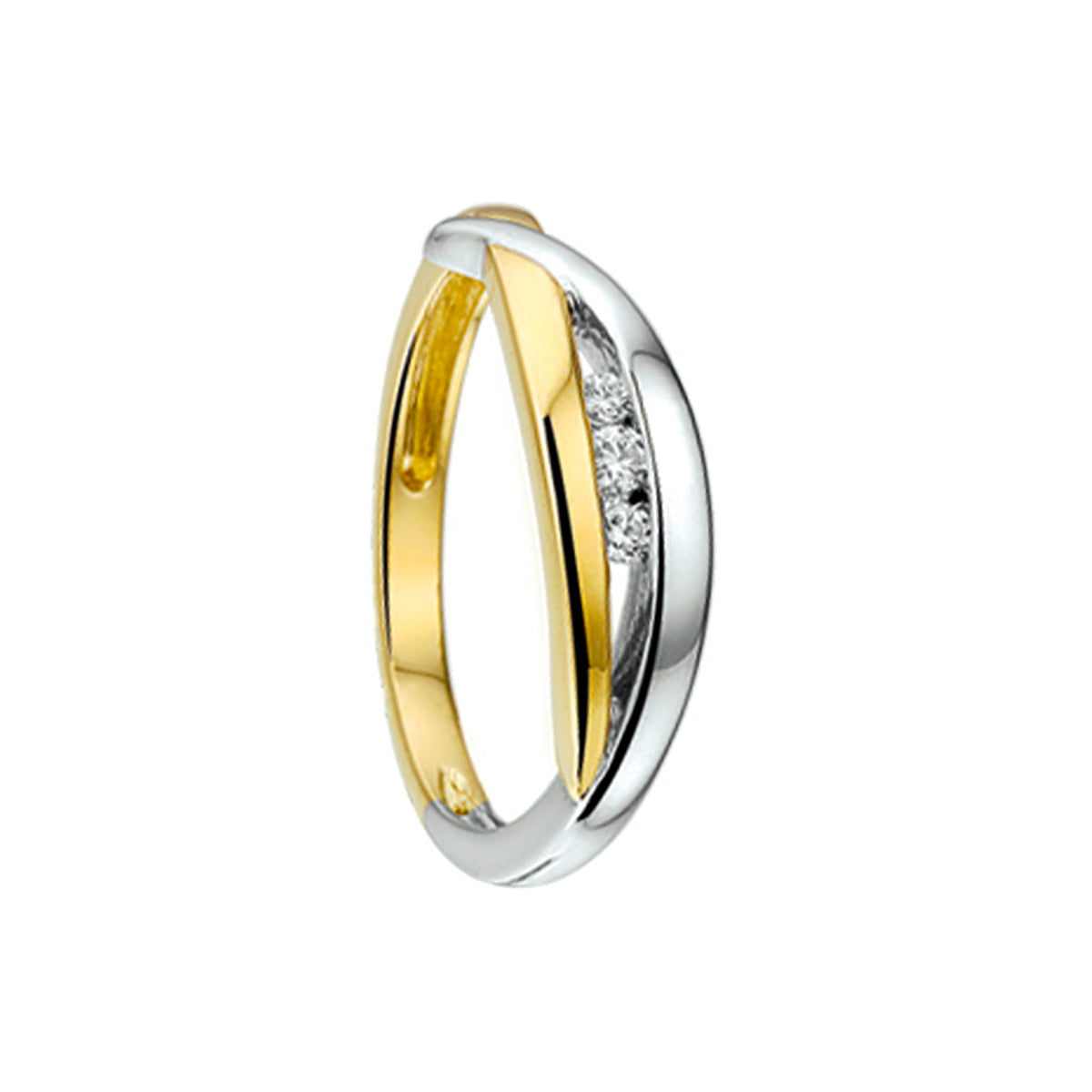 Ring zirkonia 14k bicolor goud geel/wit