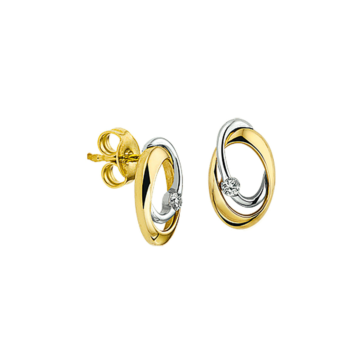 Oorknoppen zirkonia 14k bicolor goud geel/wit