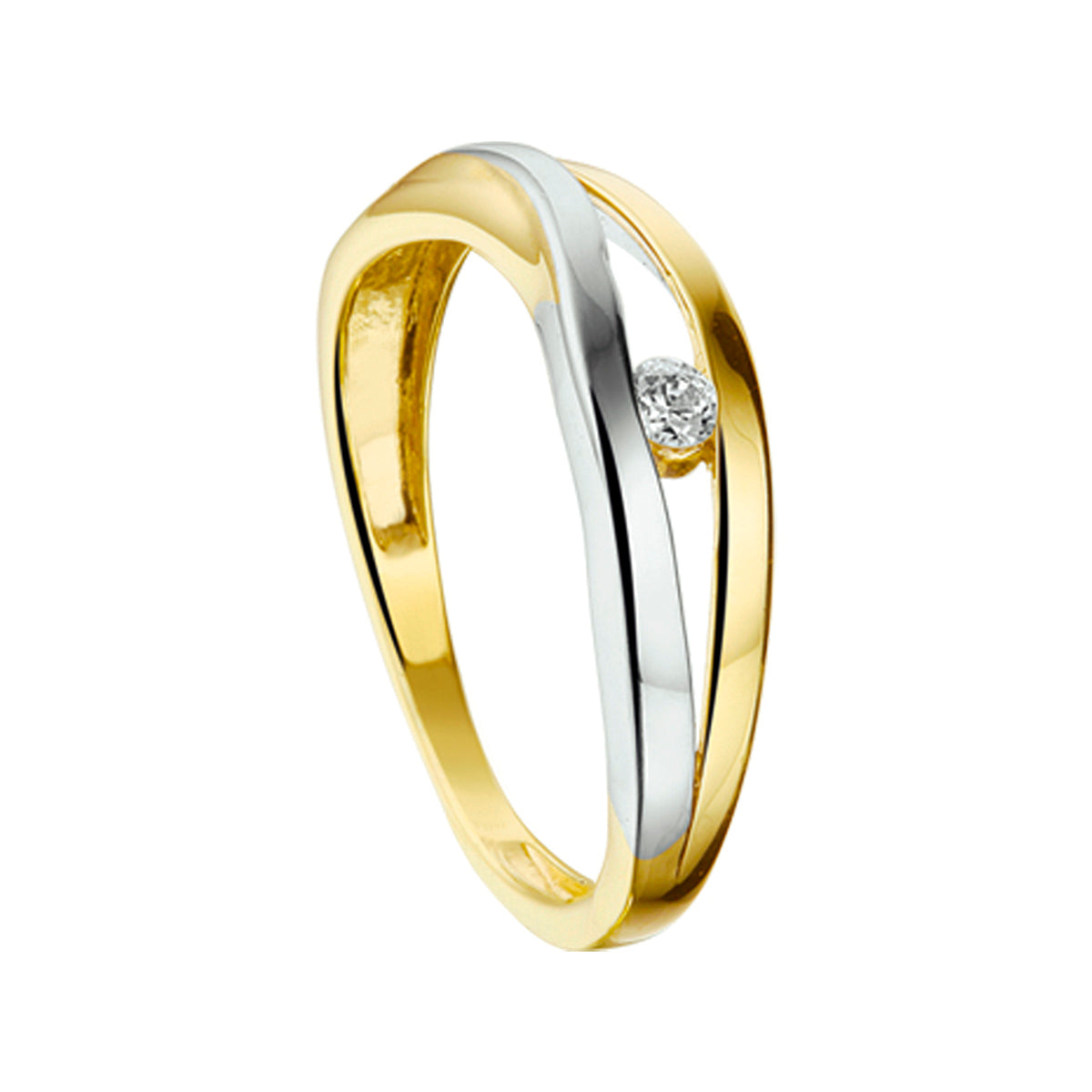 Ring zirkonia 14k bicolor goud geel/wit