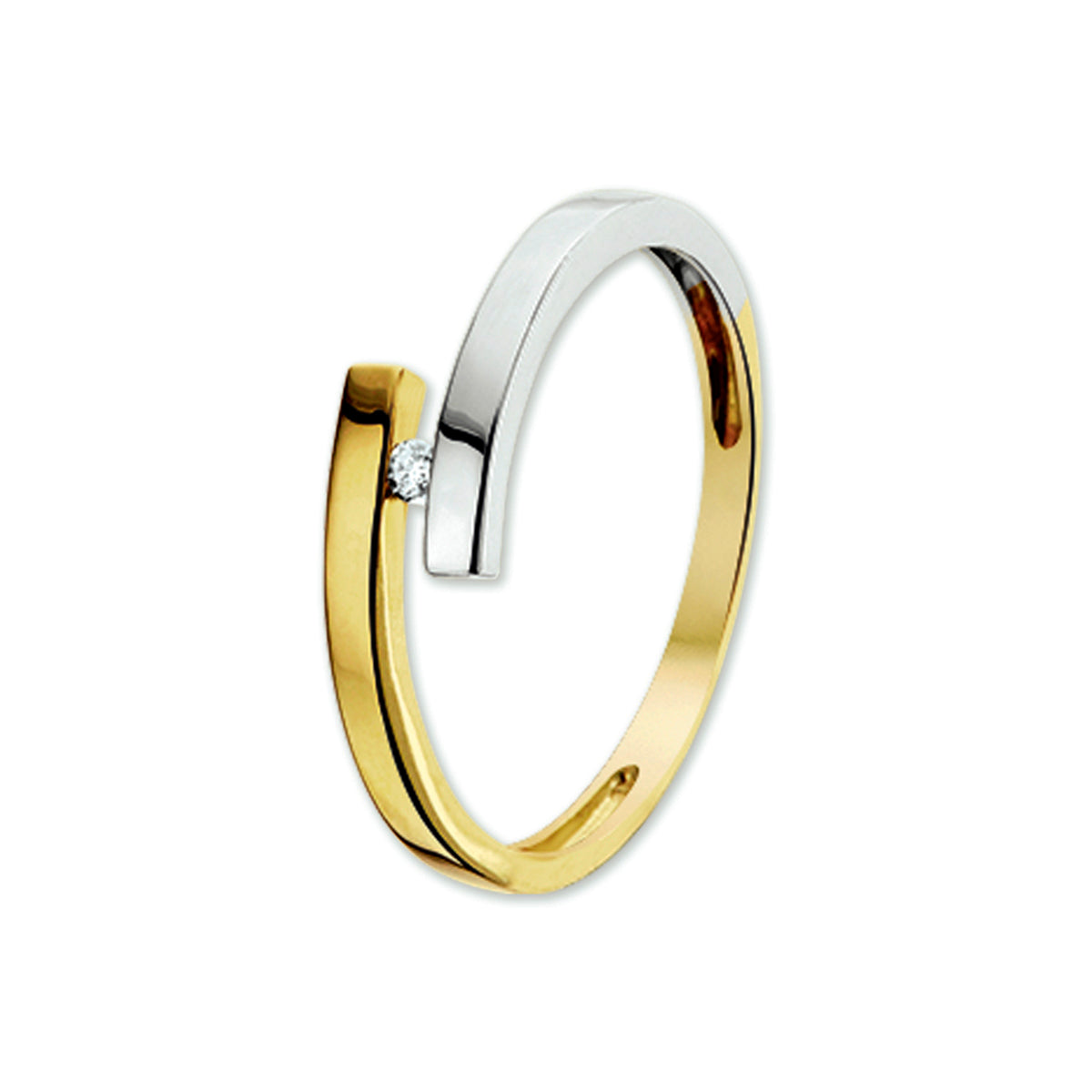 Ring diamant 0.03ct h si 14k bicolor goud geel/wit