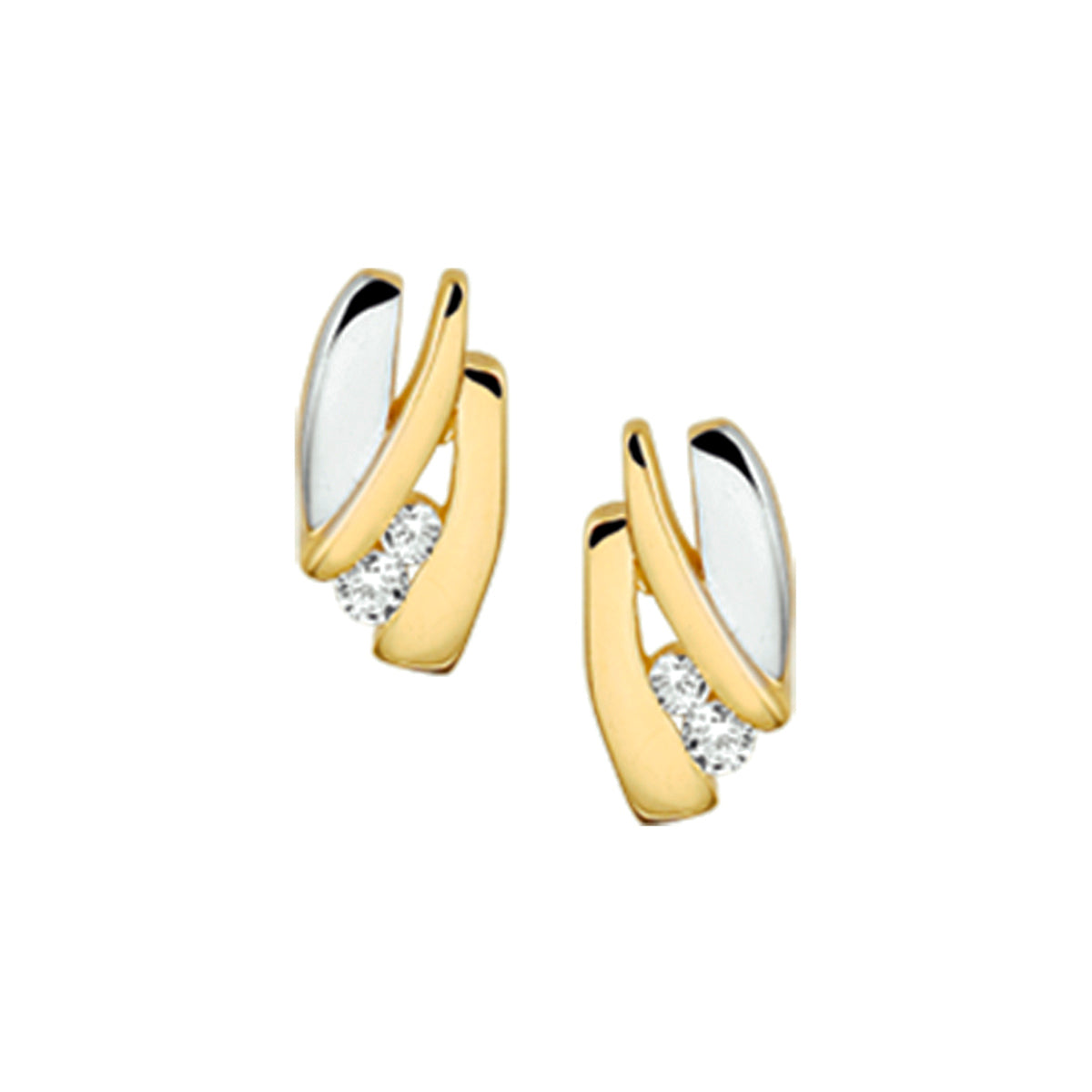Oorknoppen zirkonia 14k bicolor goud geel/wit