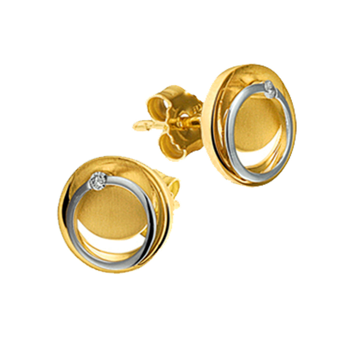 Oorknoppen diamant 0.02ct (2x0.01ct) h si 14k bicolor goud geel/wit