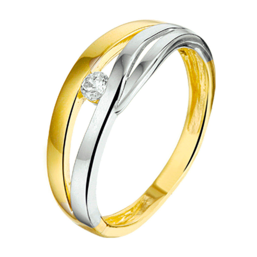 Ring zirkonia 14k bicolor goud geel/wit