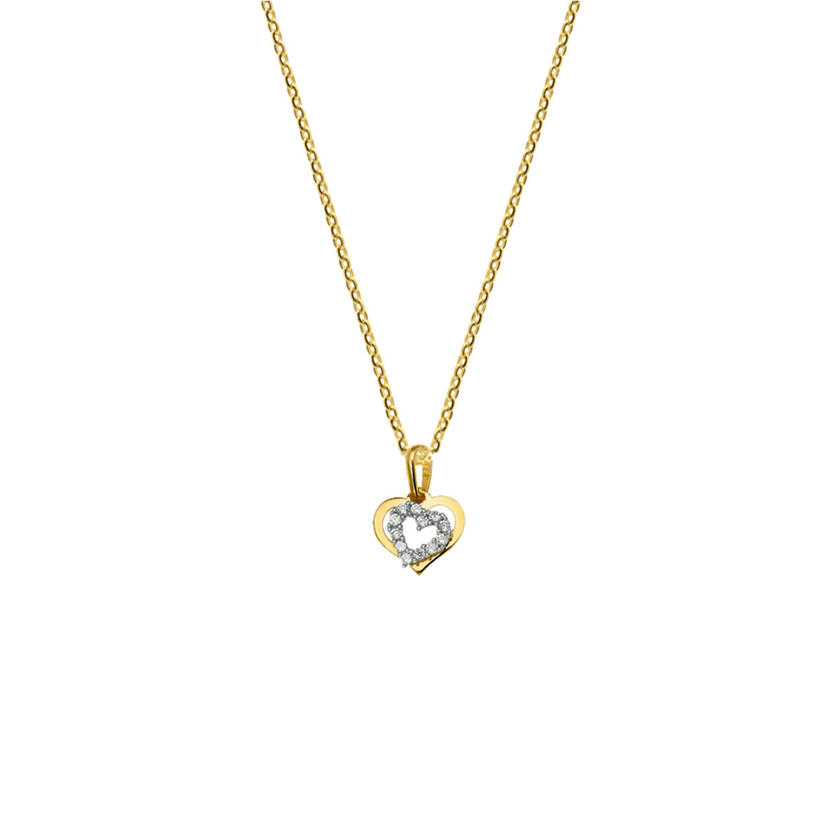 Collier hart zirkonia 41 + 4 cm 14k bicolor goud geel/wit