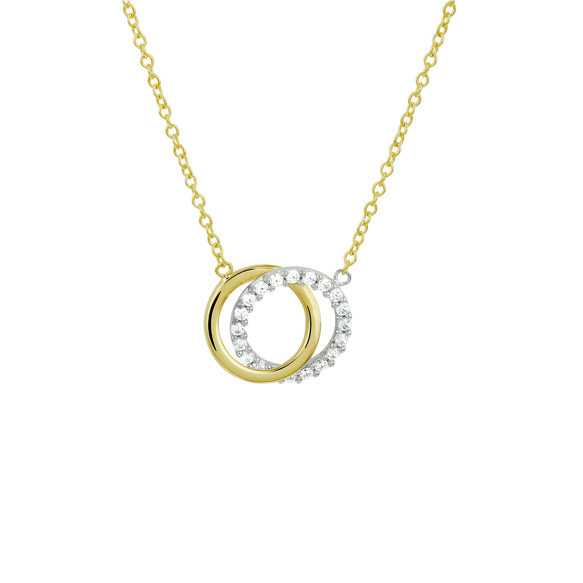 Collier rondjes zirkonia 40 - 44 cm 14k bicolor goud geel/wit