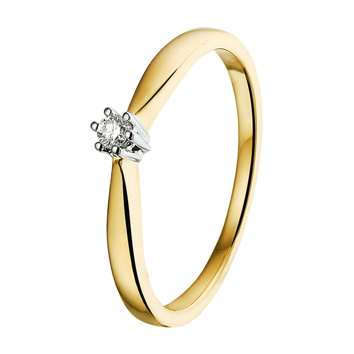Ring diamant 0.05ct h si 14k bicolor goud geel/wit