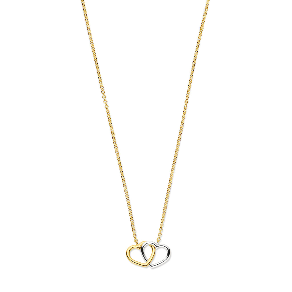 Collier hartjes 41 - 43 - 45 cm 14k bicolor goud geel/wit