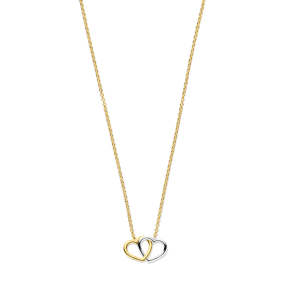 Collier hartjes 41 - 43 - 45 cm 14k bicolor goud geel/wit