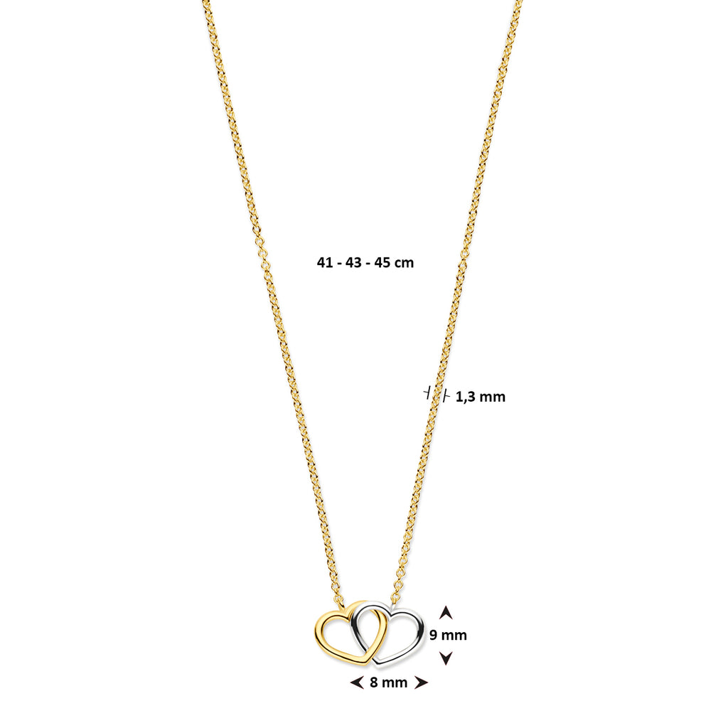 Collier hartjes 41 - 43 - 45 cm 14k bicolor goud geel/wit