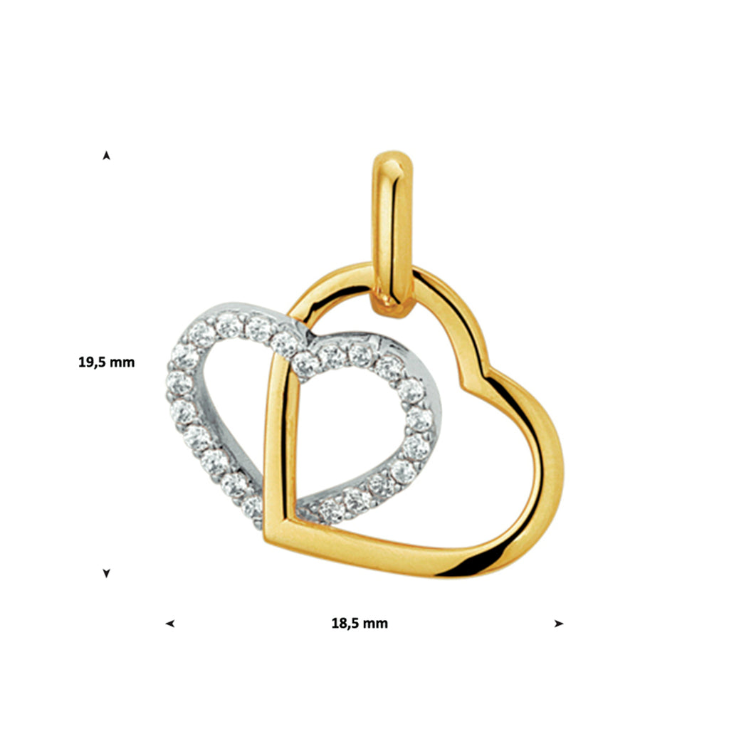 Hanger hart zirkonia 14k bicolor goud geel/wit