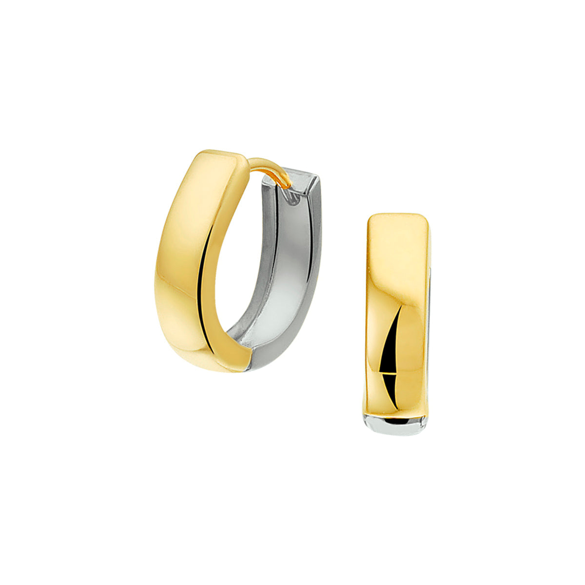 Klapoorringen 14k bicolor goud geel/wit