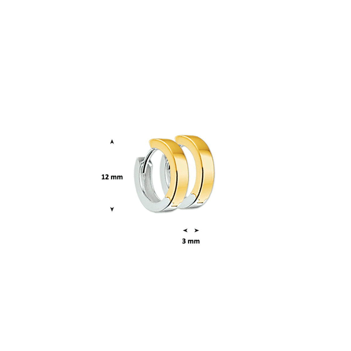 Klapoorringen 3,0 mm vlak 14k bicolor goud geel/wit