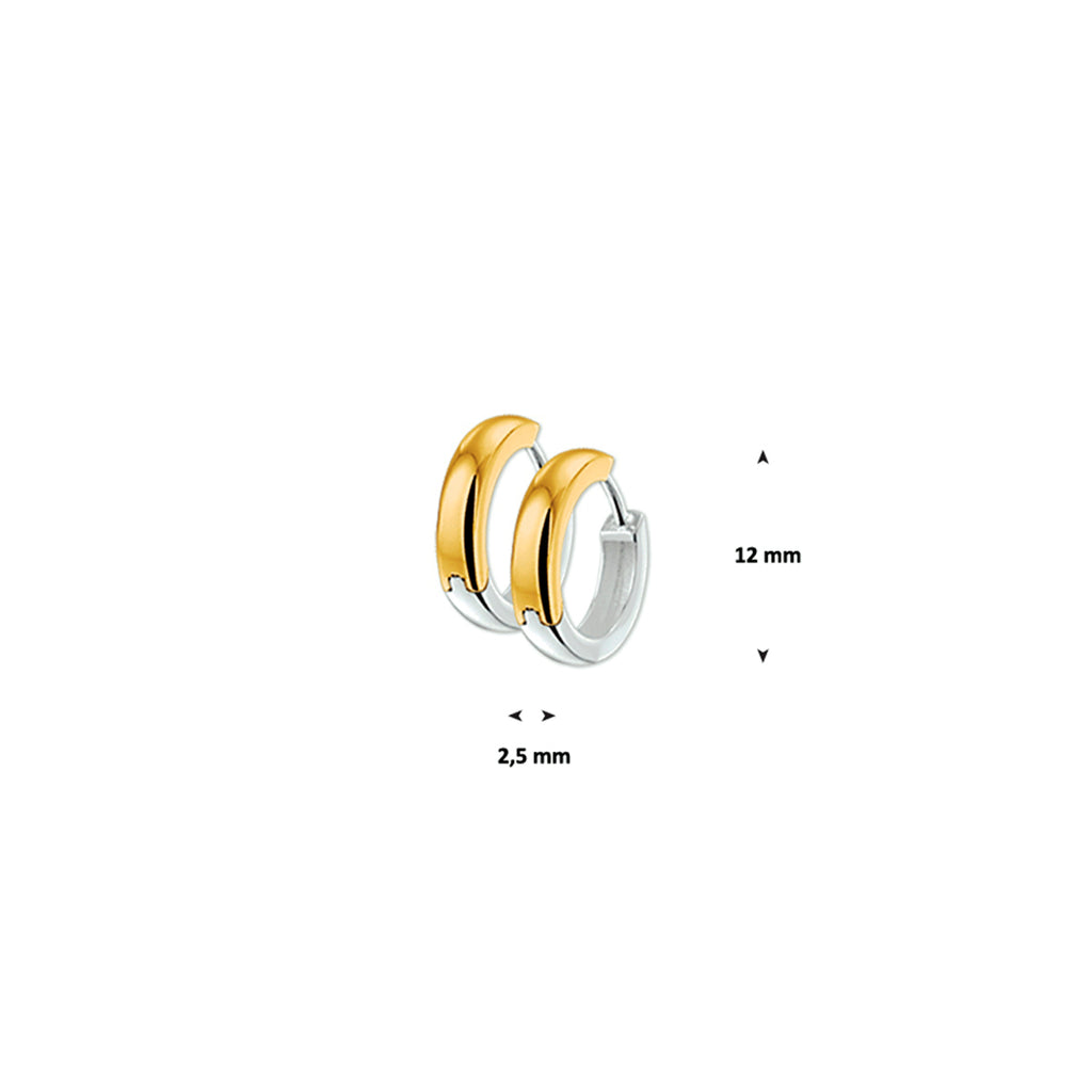 Klapoorringen 2,5 mm bol 14k bicolor goud geel/wit