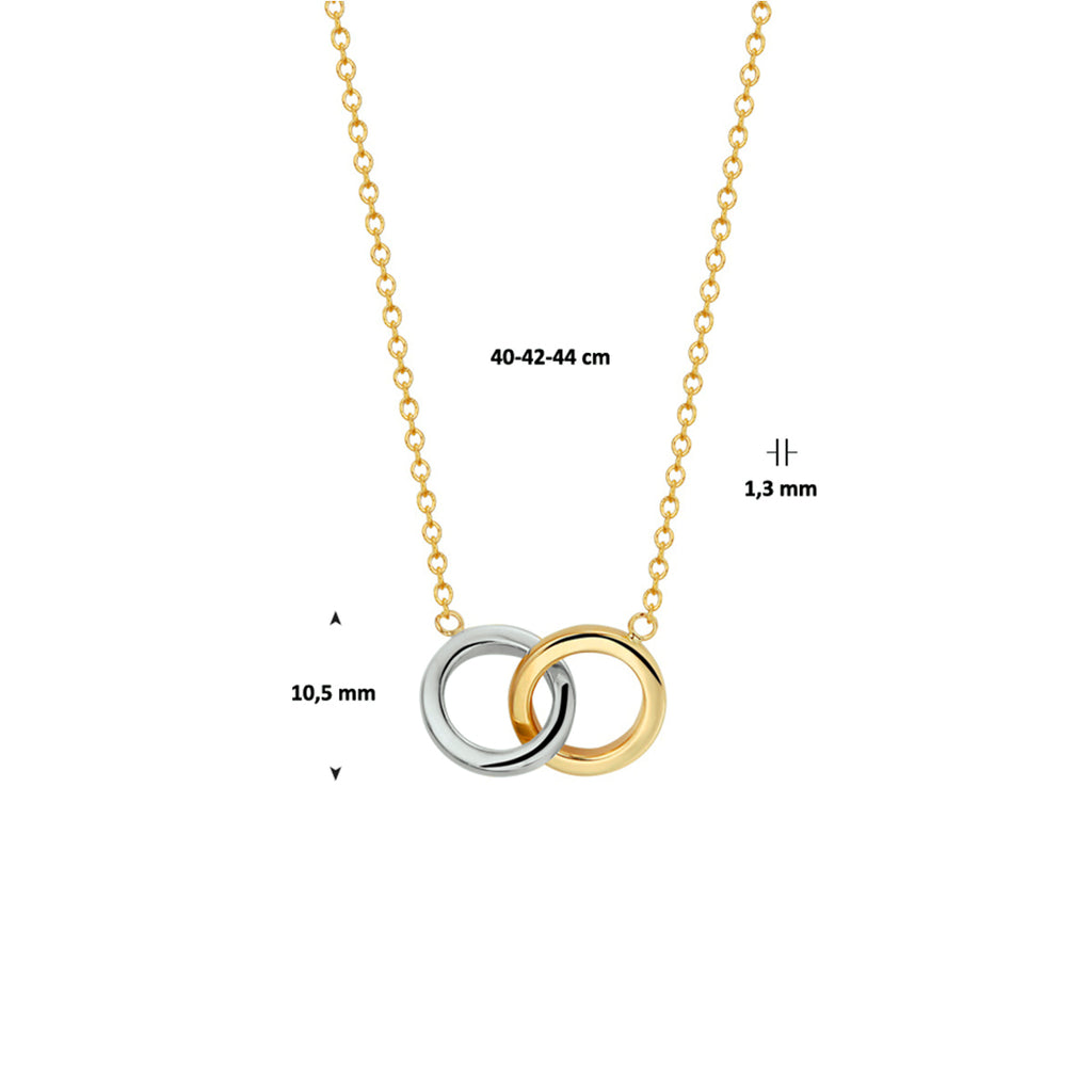 Collier rondjes 40 - 42 - 44 cm 14k bicolor goud geel/wit