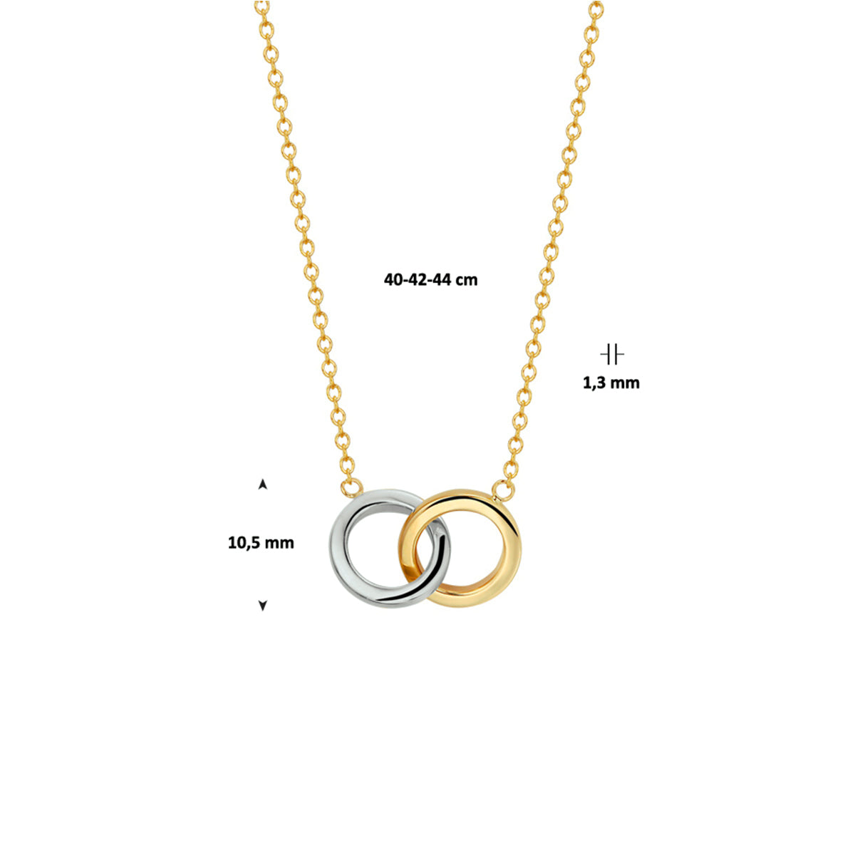 Collier rondjes 40 - 42 - 44 cm 14k bicolor goud geel/wit