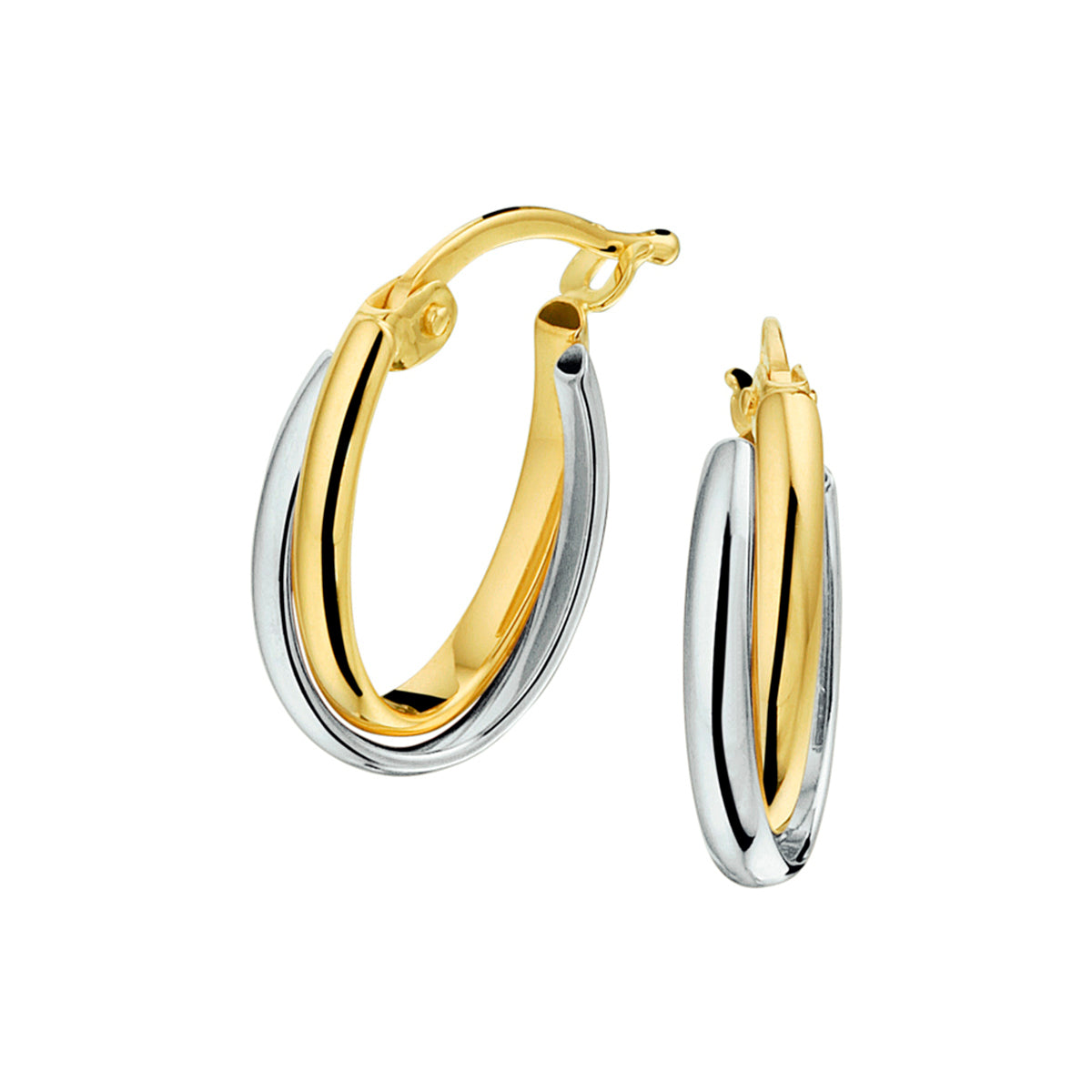 Oorringen 14k bicolor goud geel/wit
