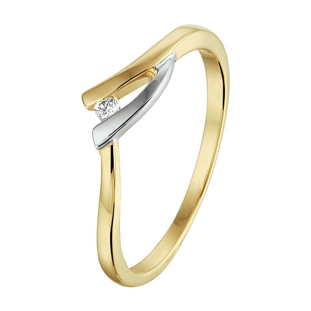 Ring diamant 0.022ct h si 14k bicolor goud geel/wit