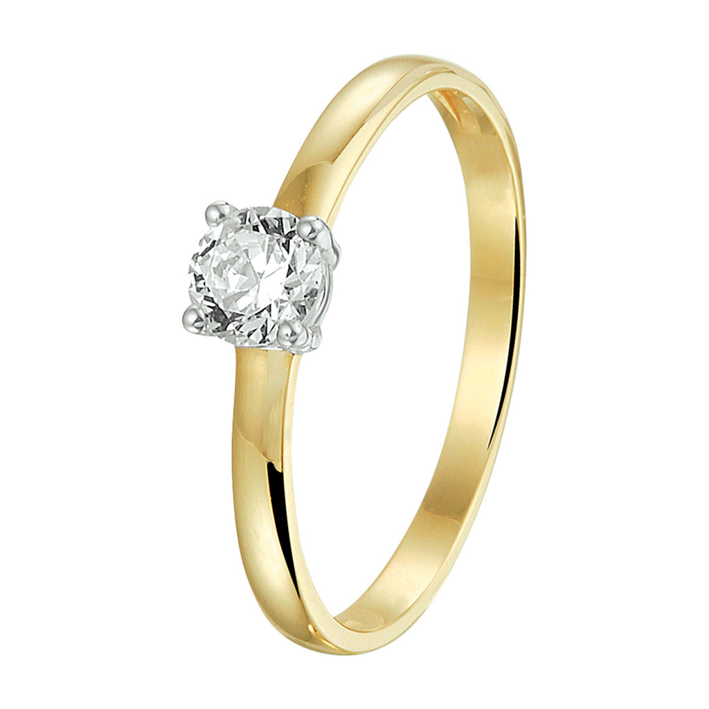 Ring zirkonia 14k bicolor goud geel/wit