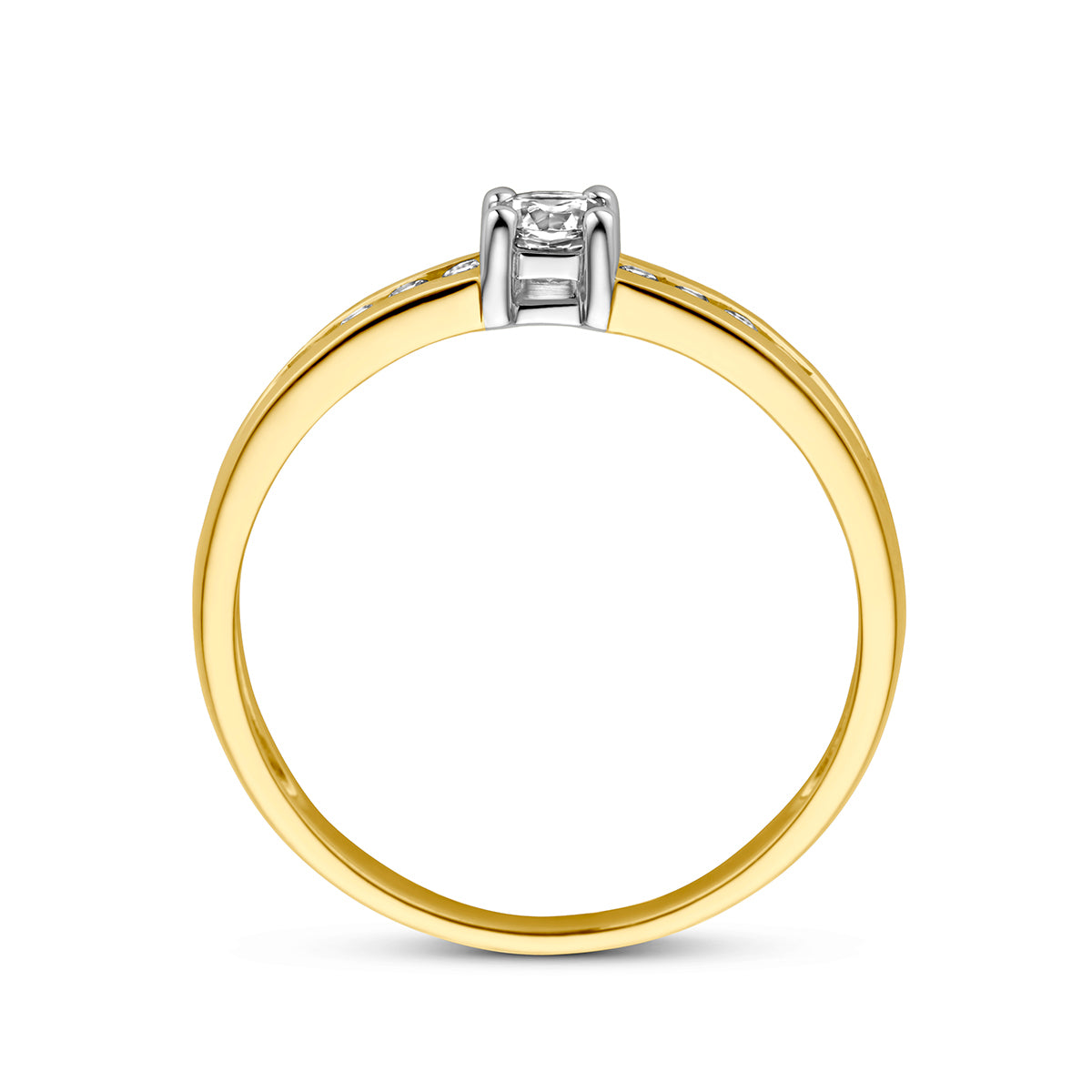 Ring zirkonia 14k bicolor goud geel/wit