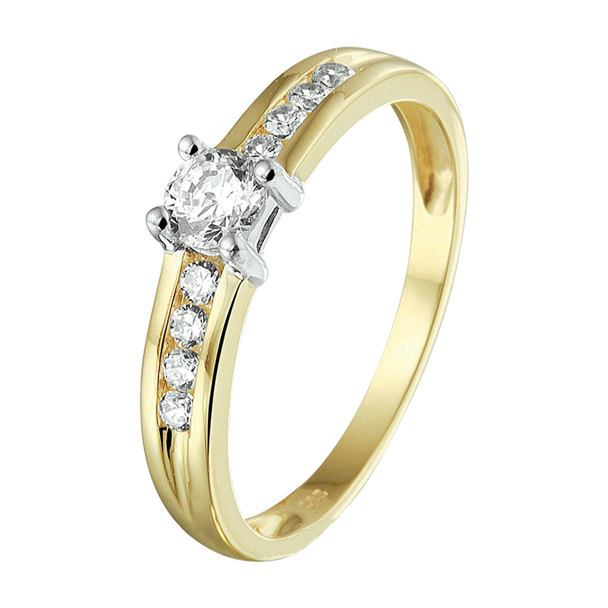 Ring zirkonia 14k bicolor goud geel/wit