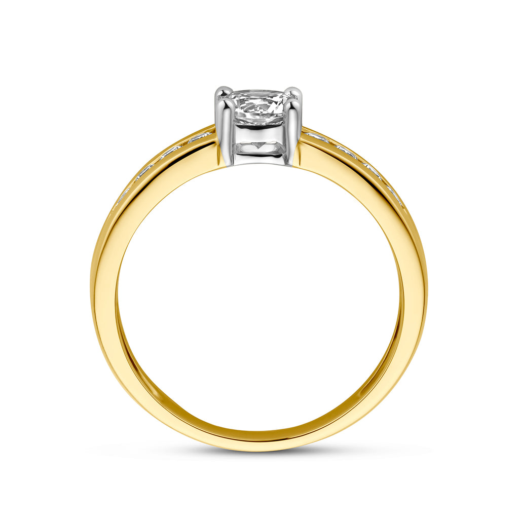 Ring zirkonia 14k bicolor goud geel/wit