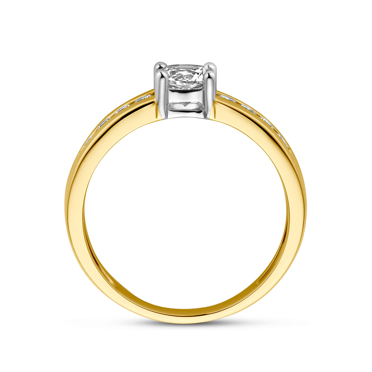 Ring zirkonia 14k bicolor goud geel/wit