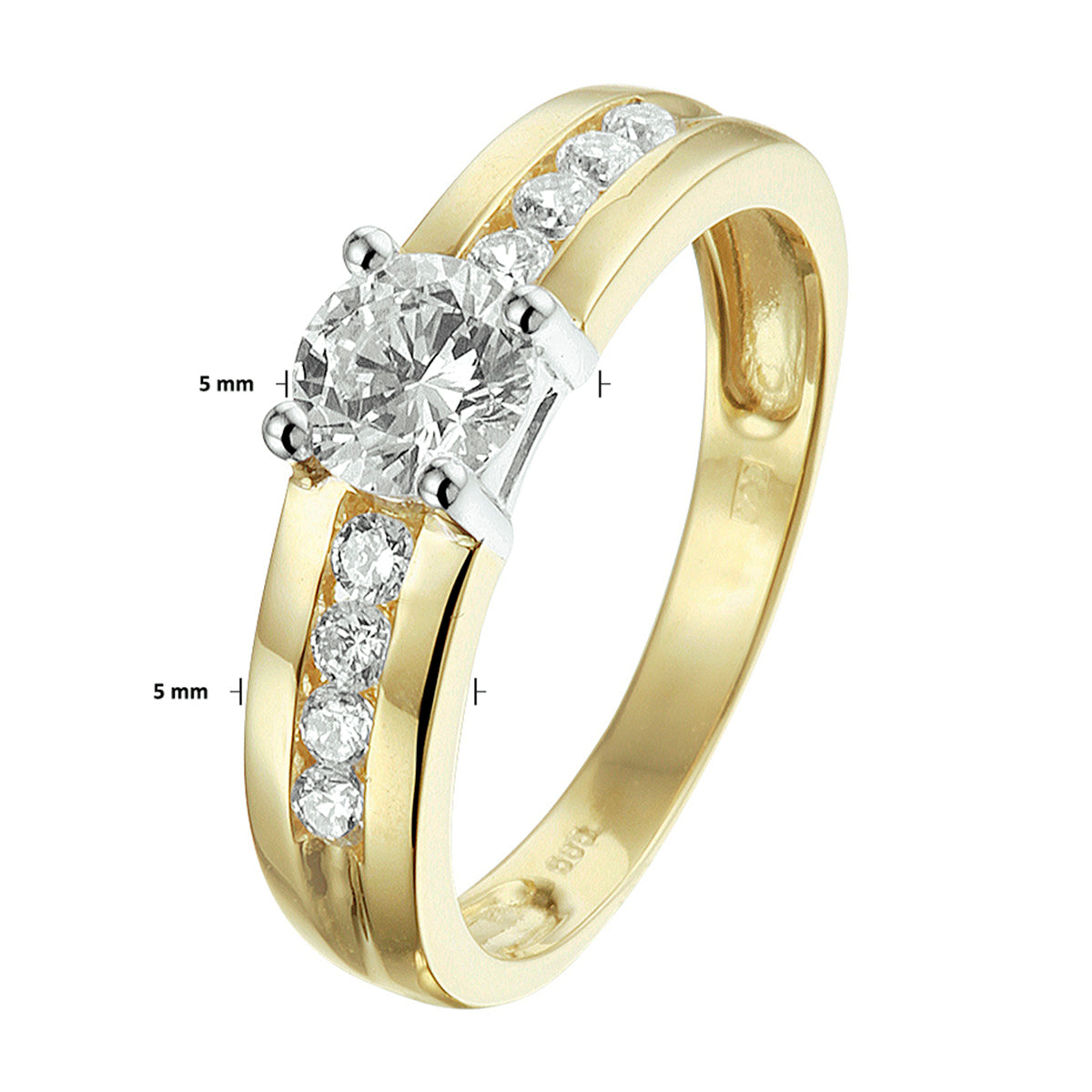 Ring zirkonia 14k bicolor goud geel/wit