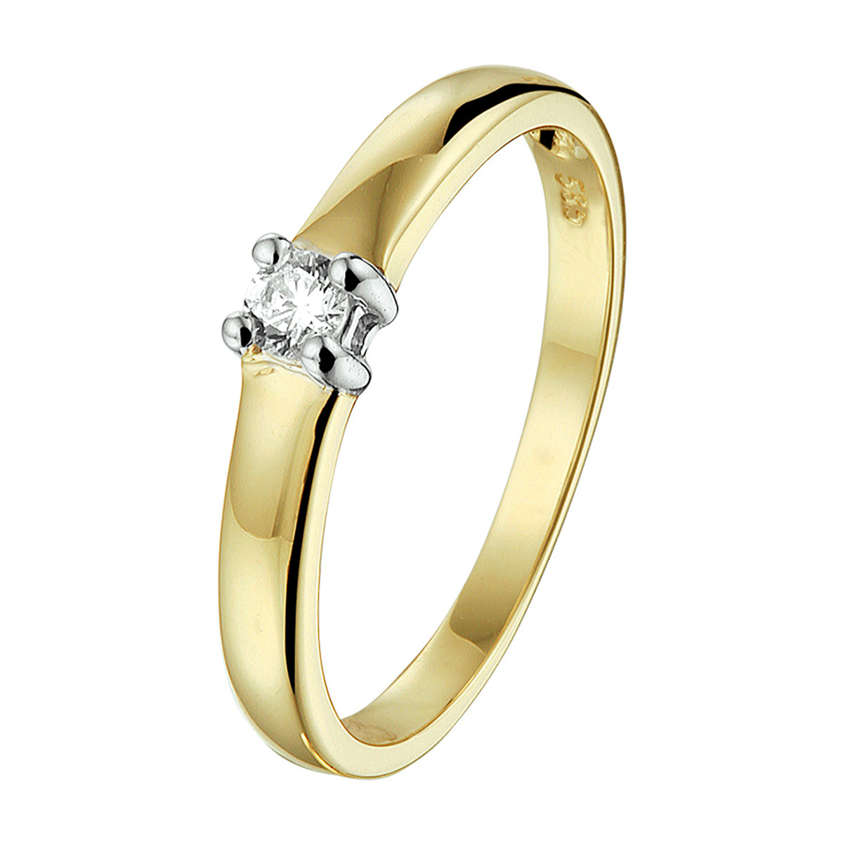 Ring zirkonia 14k bicolor goud geel/wit