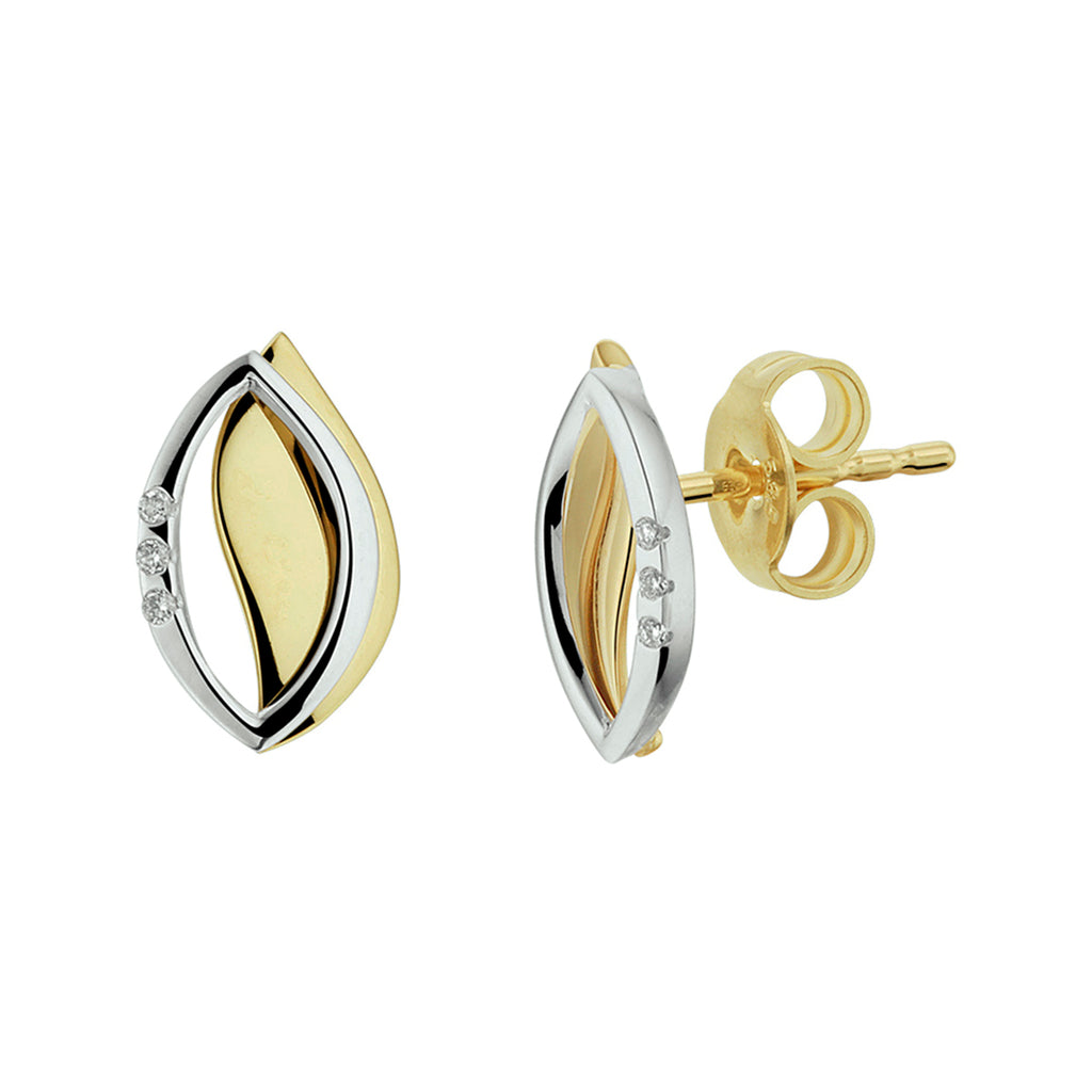 Oorknoppen diamant 0.02ct (2x0.01ct) h si 14k bicolor goud geel/wit