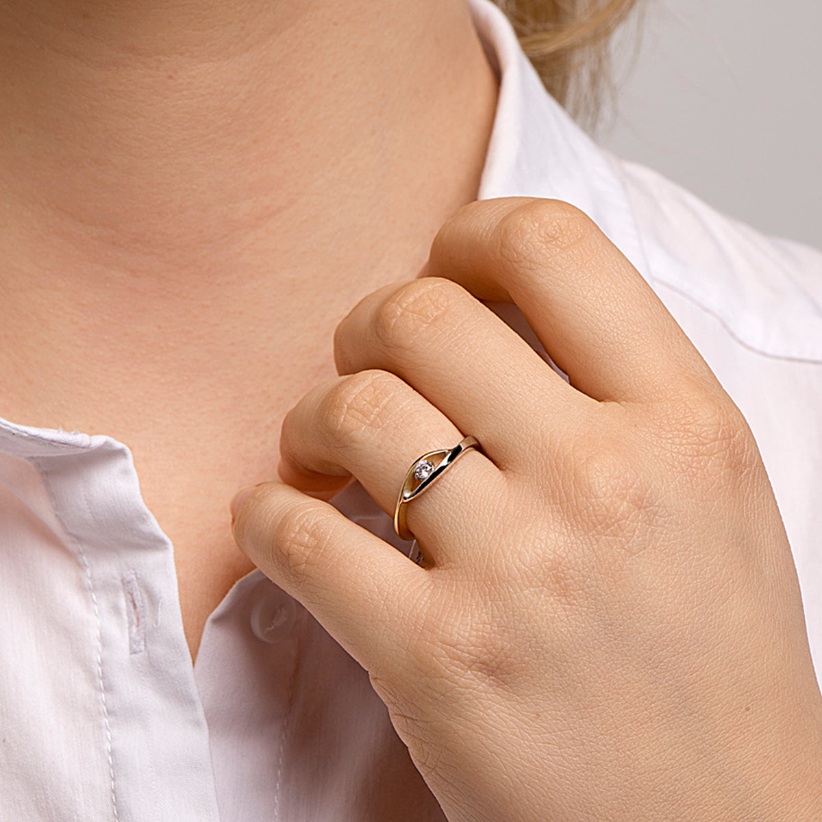 Ring zirkonia 14k bicolor goud geel/wit