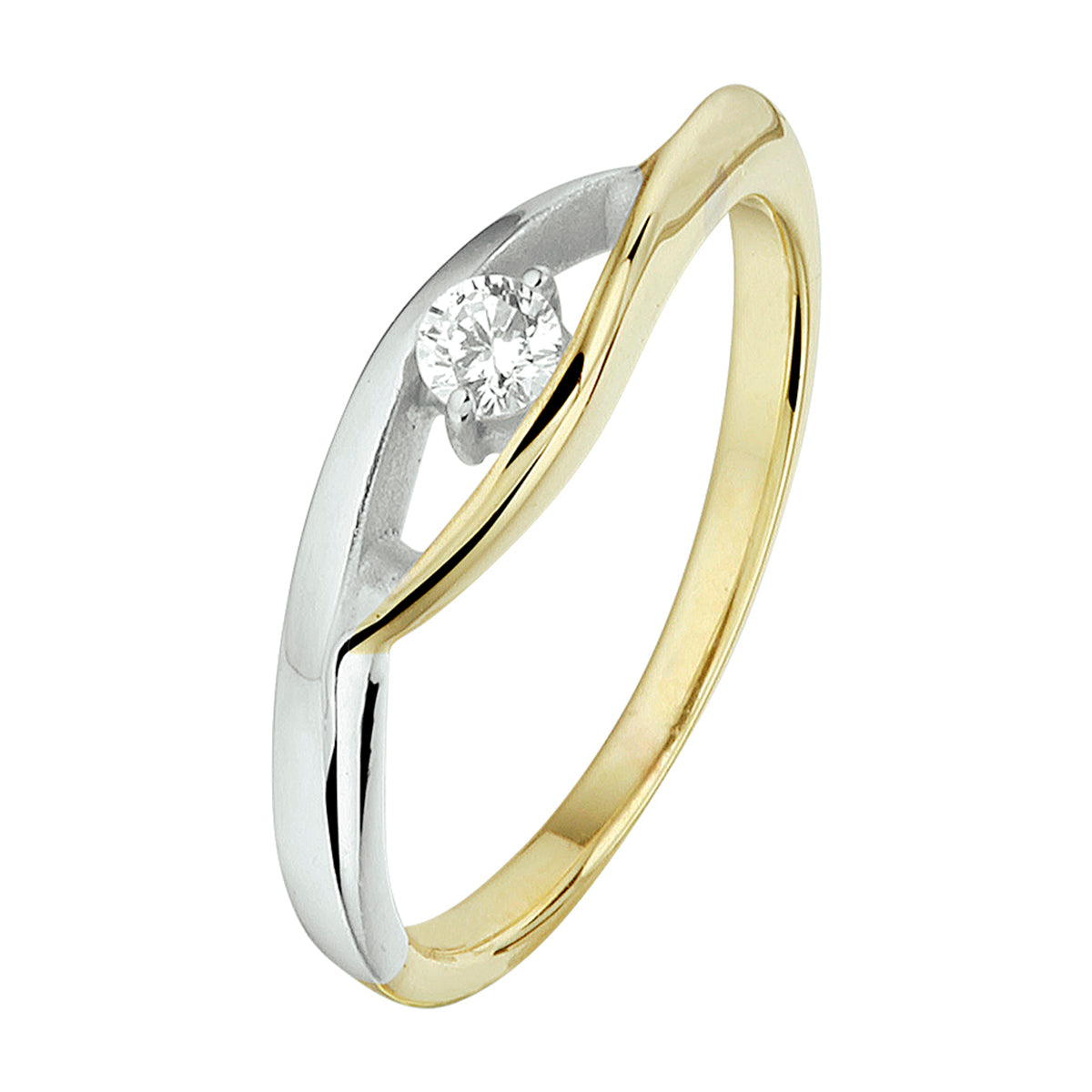 Ring zirkonia 14k bicolor goud geel/wit