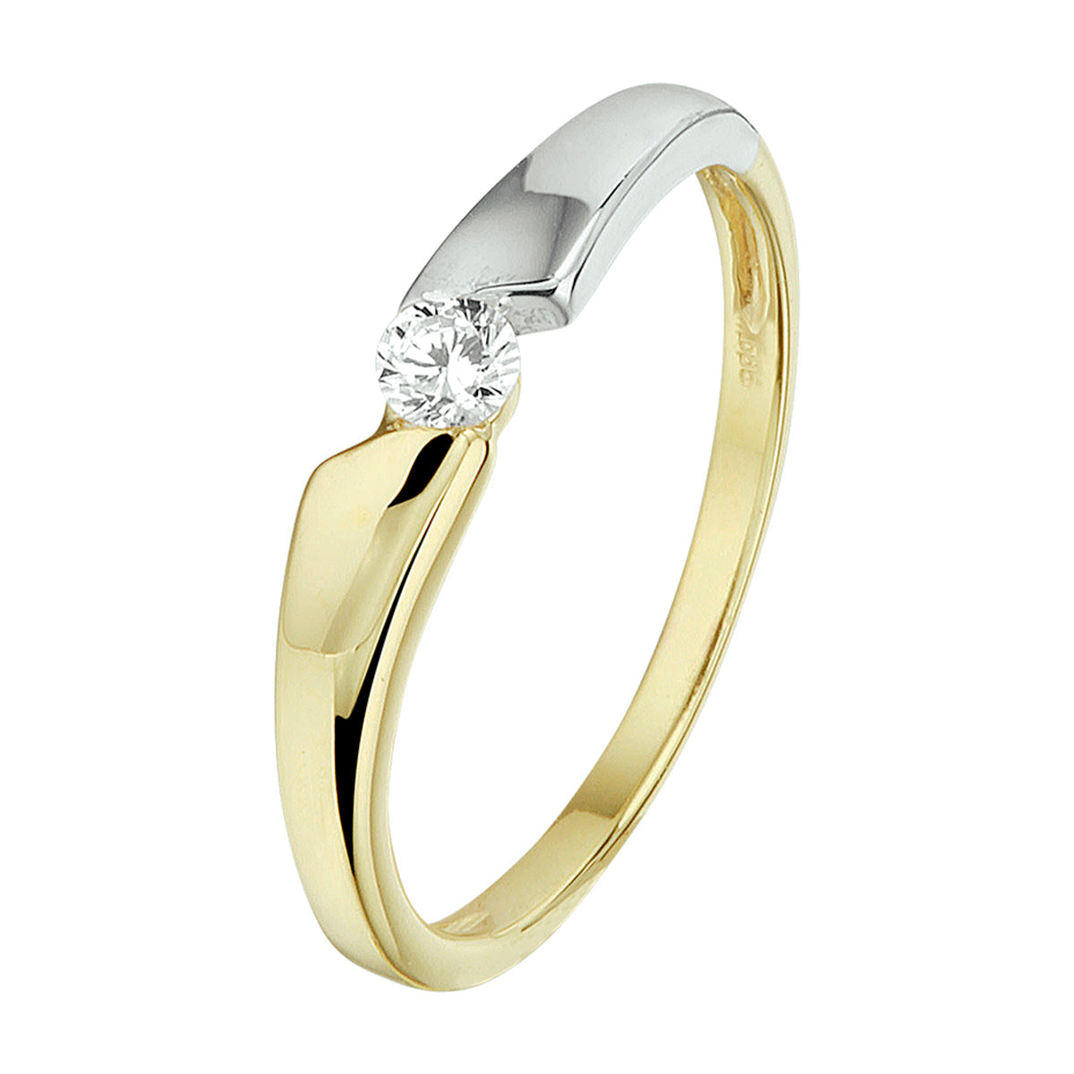 Ring zirkonia 14k bicolor goud geel/wit