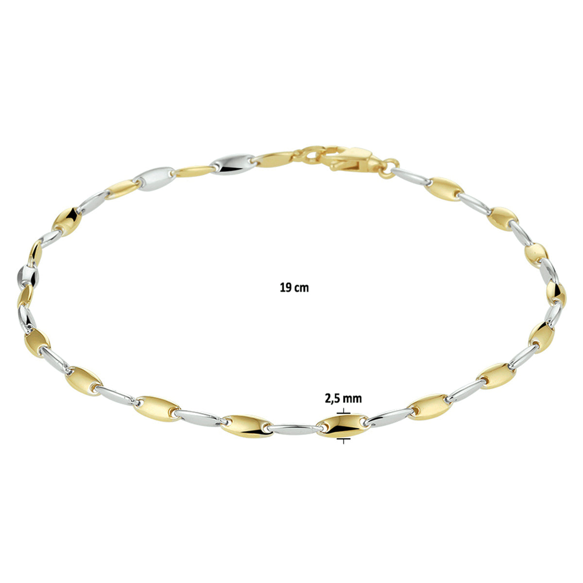 Armband 19 cm 14k bicolor goud geel/wit