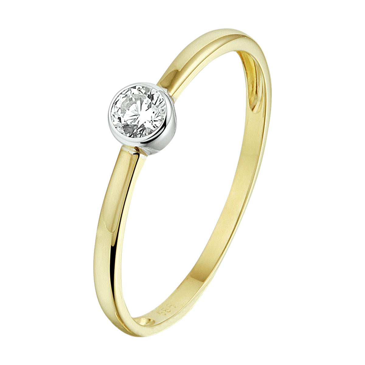 Ring zirkonia 14k bicolor goud geel/wit