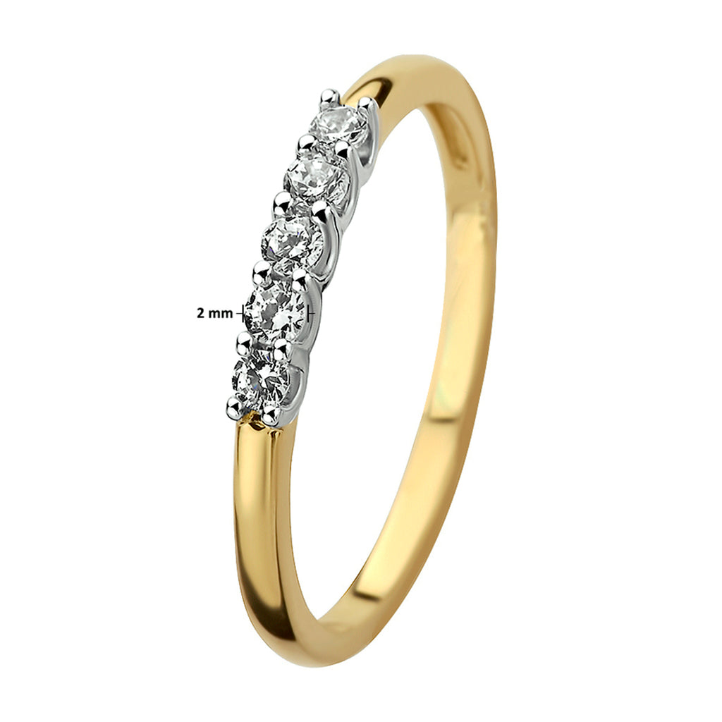 Ring zirkonia 14k bicolor goud geel/wit