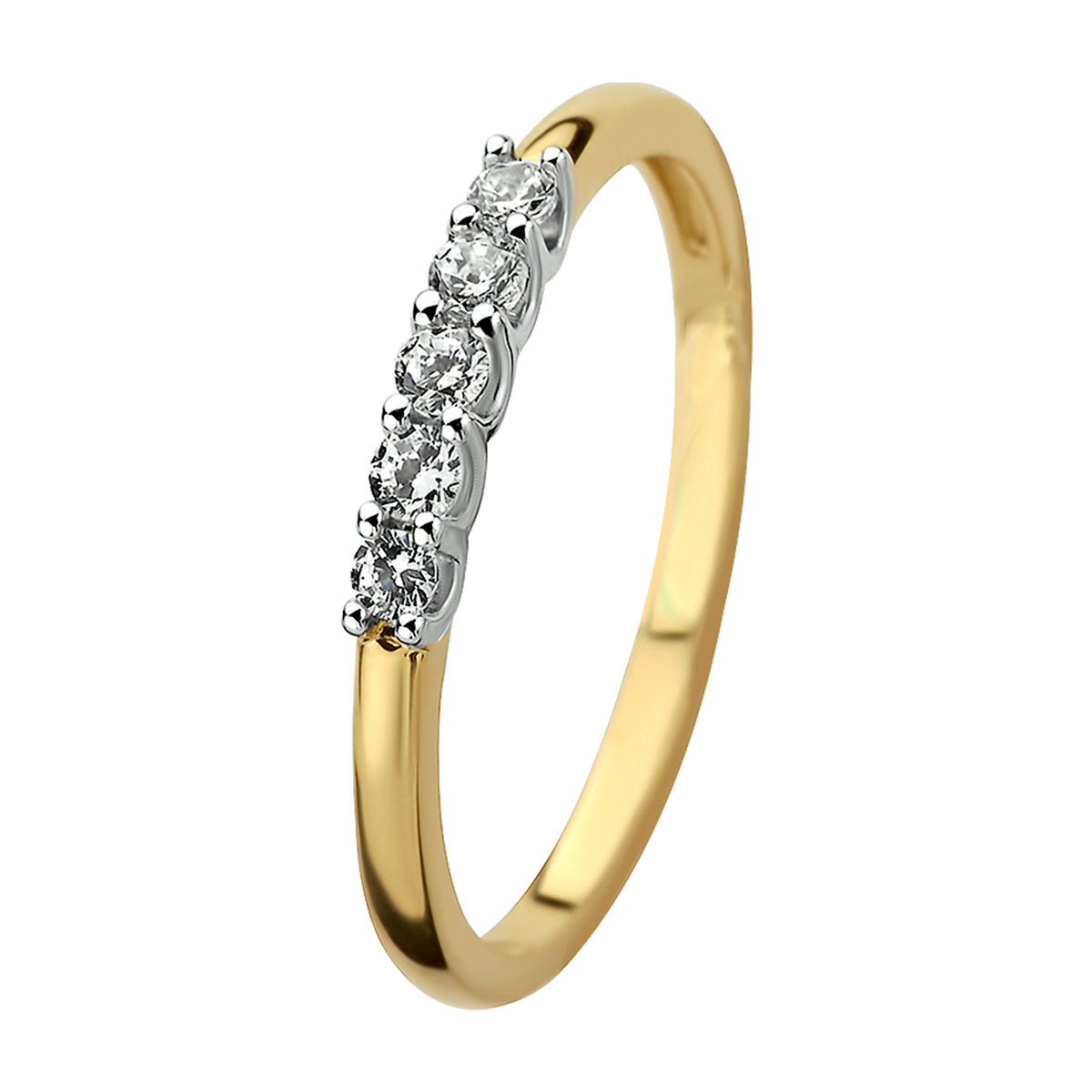 Ring zirkonia 14k bicolor goud geel/wit
