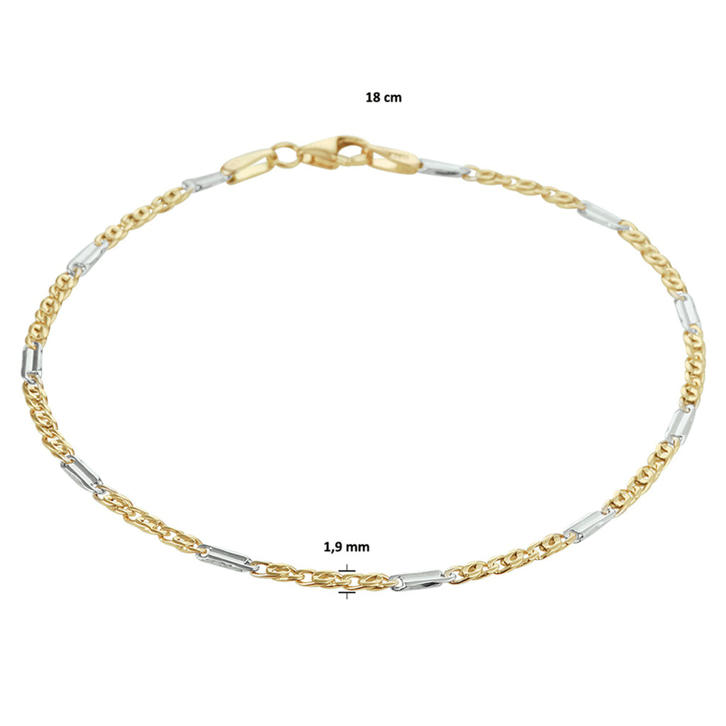 Armband valkenoog met tussenstuk 1,9 mm 14k bicolor goud geel/wit