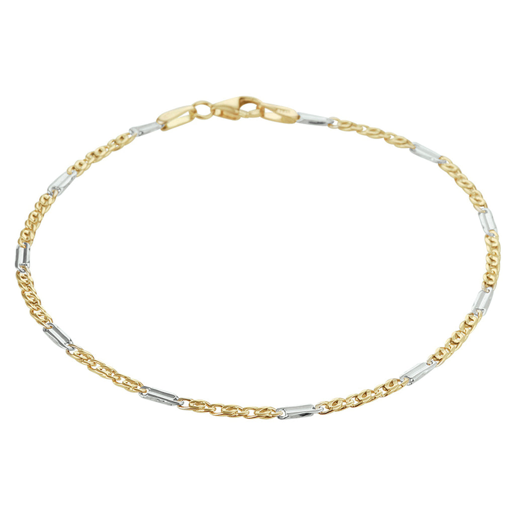 Armband valkenoog met tussenstuk 1,9 mm 14k bicolor goud geel/wit