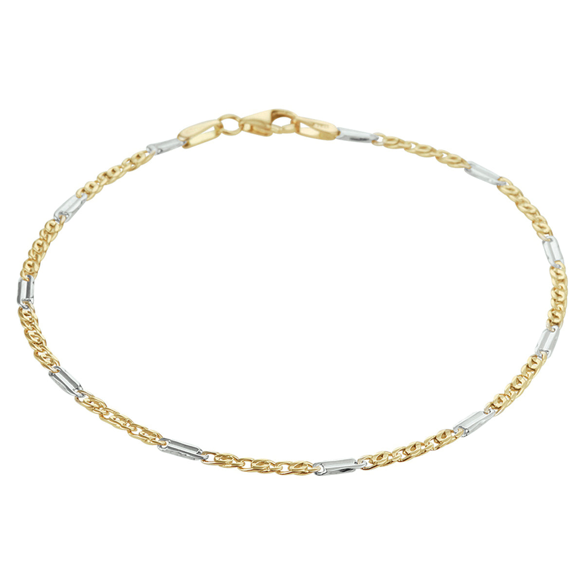 Armband valkenoog met tussenstuk 1,9 mm 14k bicolor goud geel/wit