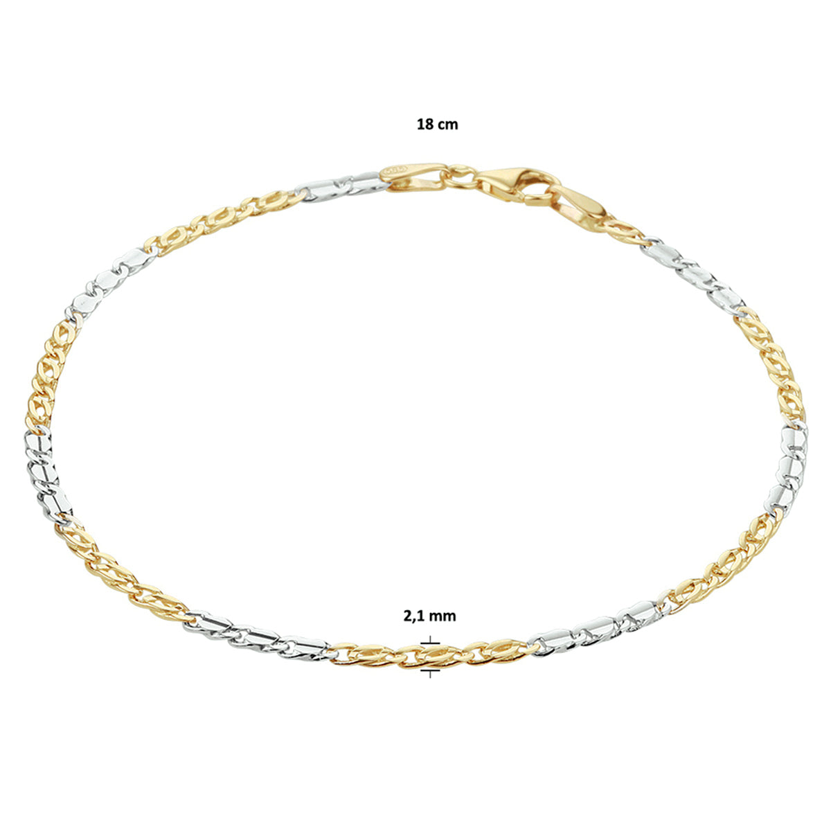 Armband valkenoog 2,1 mm 14k bicolor goud geel/wit