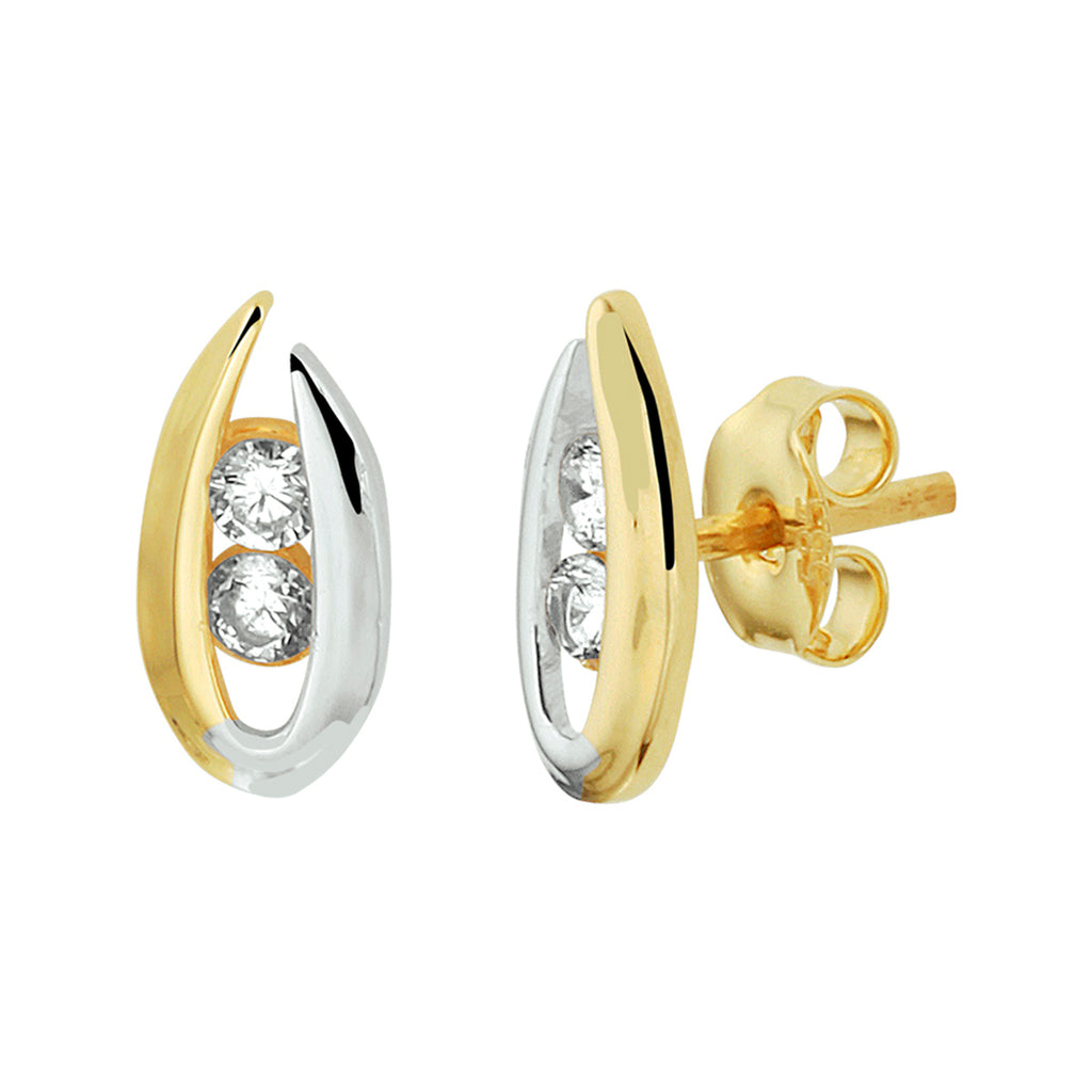 Oorknoppen zirkonia 14k bicolor goud geel/wit