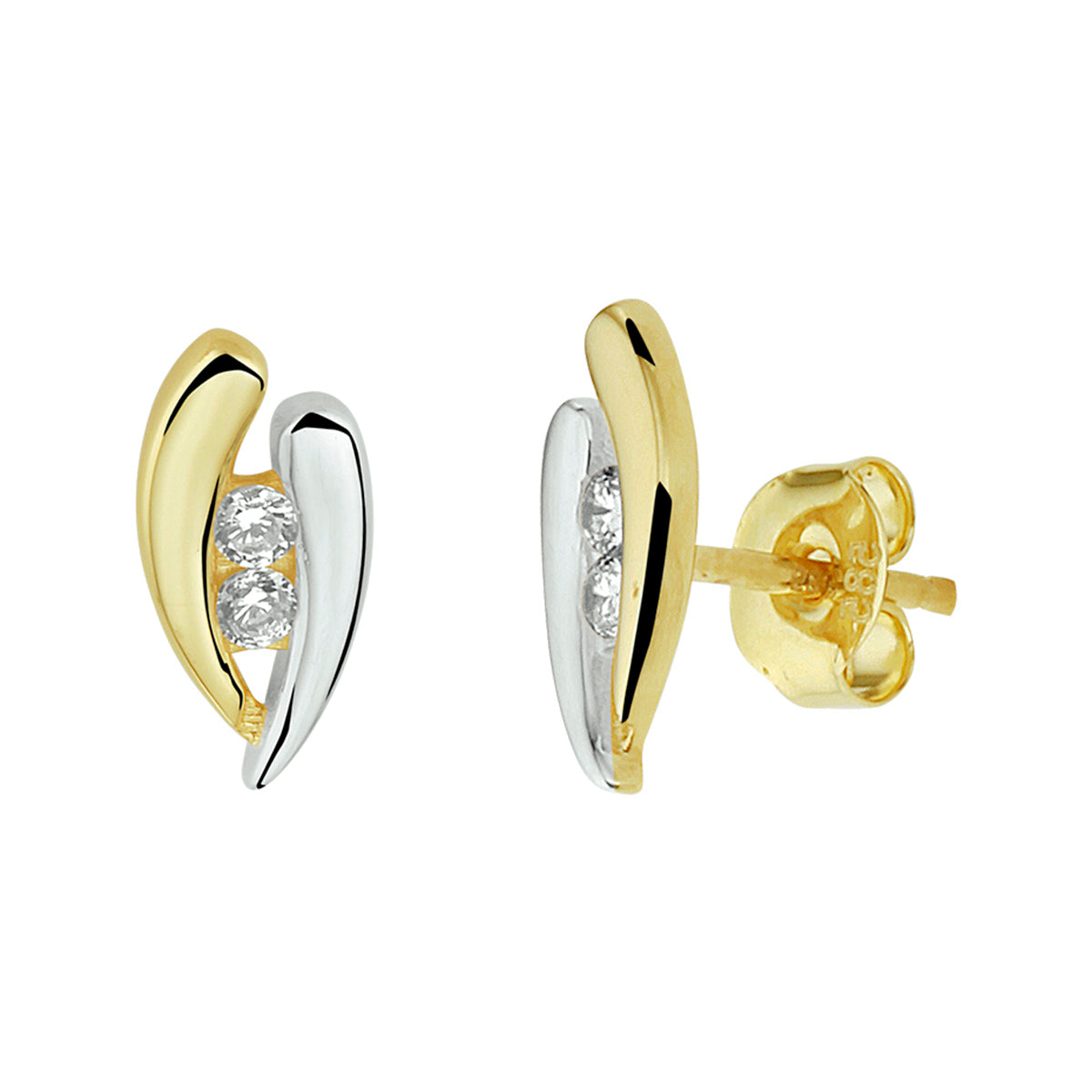Oorknoppen zirkonia 14k bicolor goud geel/wit