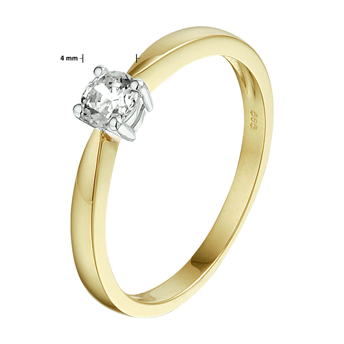 Ring zirkonia 14k bicolor goud geel/wit