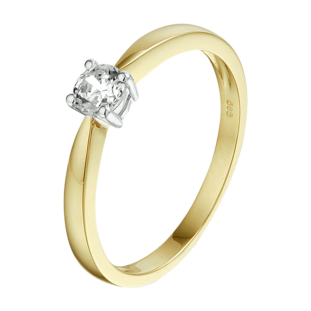 Ring zirkonia 14k bicolor goud geel/wit
