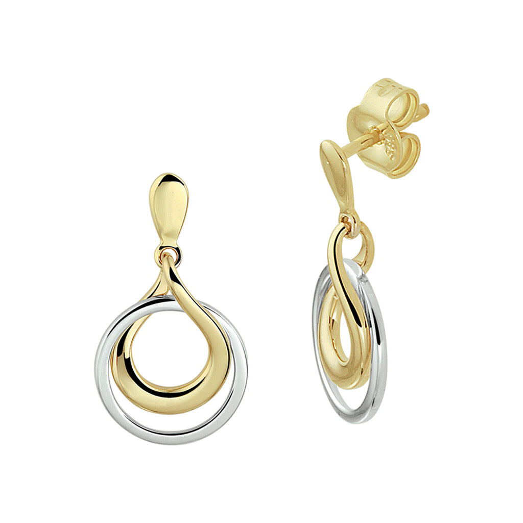 Oorhangers rond 14k bicolor goud geel/wit