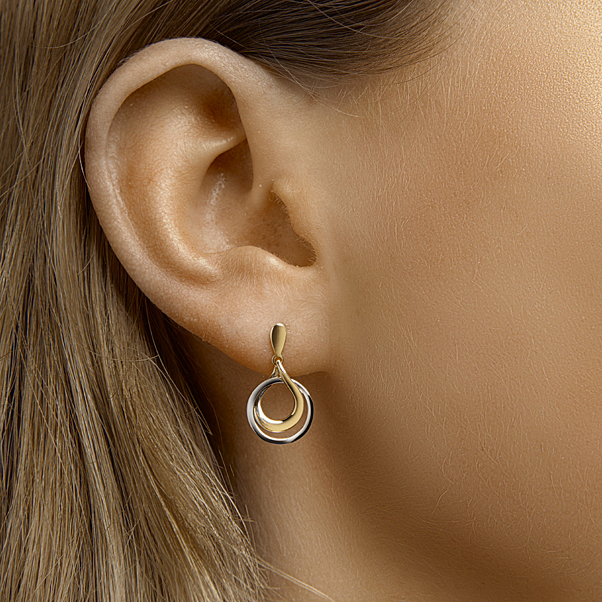 Oorhangers rond 14k bicolor goud geel/wit