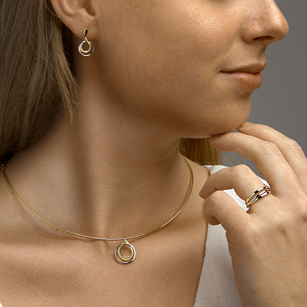 Oorhangers rond 14k bicolor goud geel/wit