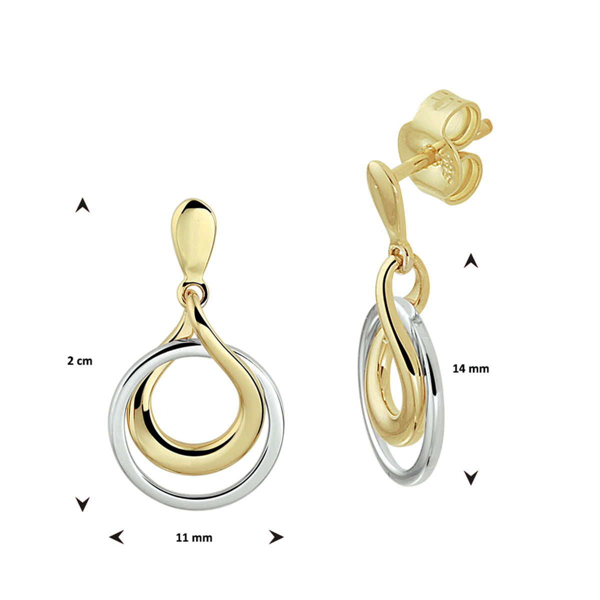 Oorhangers rond 14k bicolor goud geel/wit