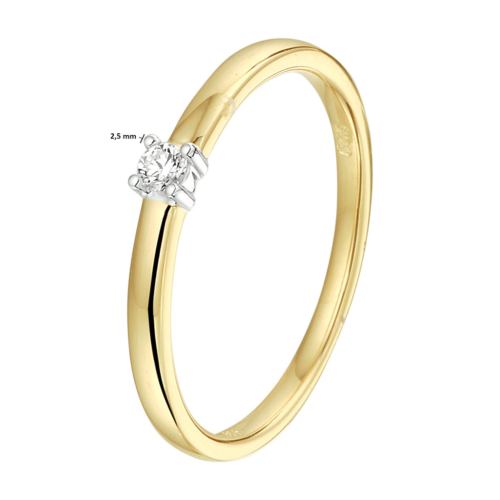 Ring diamant 0.05ct h si 14k bicolor goud geel/wit